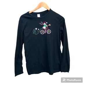Christmas Moose Tee Riding Bicycle 100%  Cotton Sz. Large